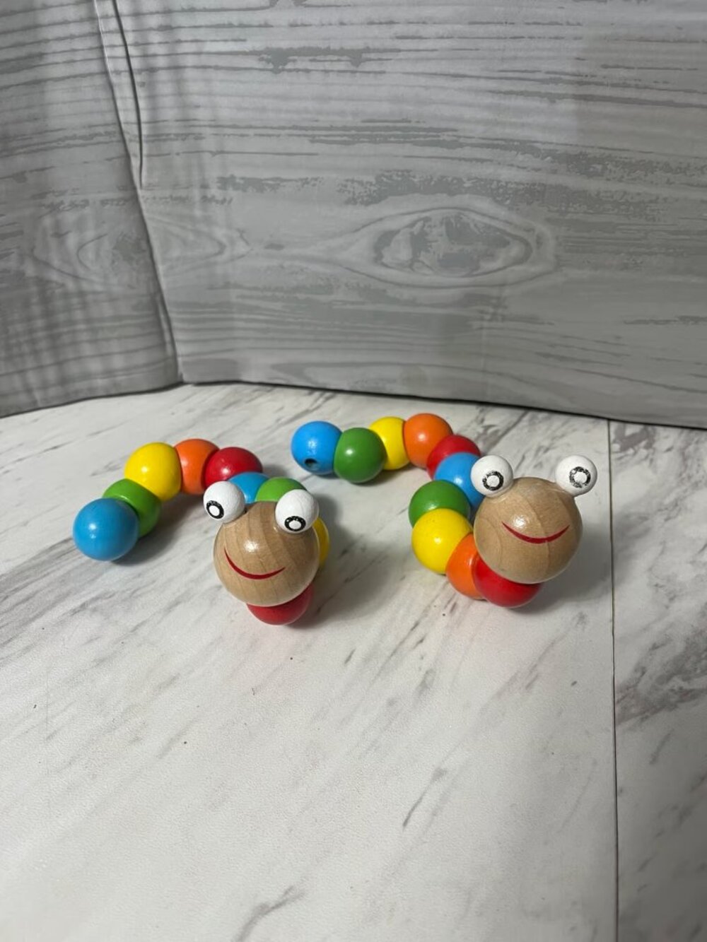 Set of 2 Wooden Rainbow Caterpillar Toy for Toddlers
